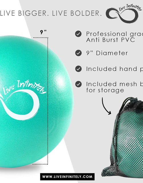 Load image into Gallery viewer, 9” Pilates Ball Workout Equipment with Mesh Bag &amp; Hand Pump, Mint
