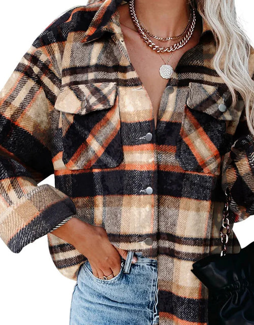 Load image into Gallery viewer, Winter Fleece Jacket Women Plaid Coat Fall Warm Checkered Outerwear Fall Female Long Sleeve Tops Shirt Women Fashion Jacket 2021
