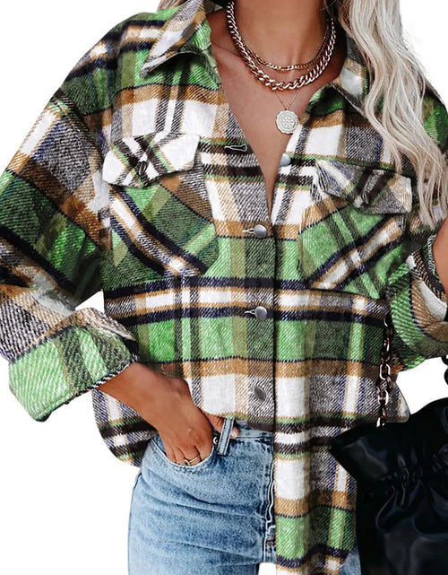 Load image into Gallery viewer, Winter Fleece Jacket Women Plaid Coat Fall Warm Checkered Outerwear Fall Female Long Sleeve Tops Shirt Women Fashion Jacket 2021
