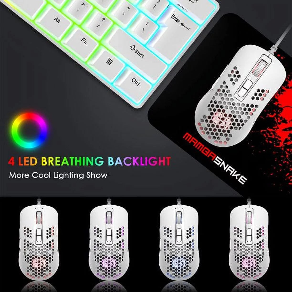 Mini Ultralight Wired Gaming Mouse,4 Kinds RGB Backlit,4 Levels Adjustable,Lightweight Honeycomb Shell Mice for PC Gamers,Xbox,Ps4(White)