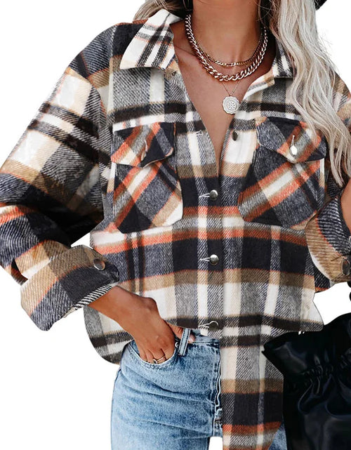 Load image into Gallery viewer, Winter Fleece Jacket Women Plaid Coat Fall Warm Checkered Outerwear Fall Female Long Sleeve Tops Shirt Women Fashion Jacket 2021
