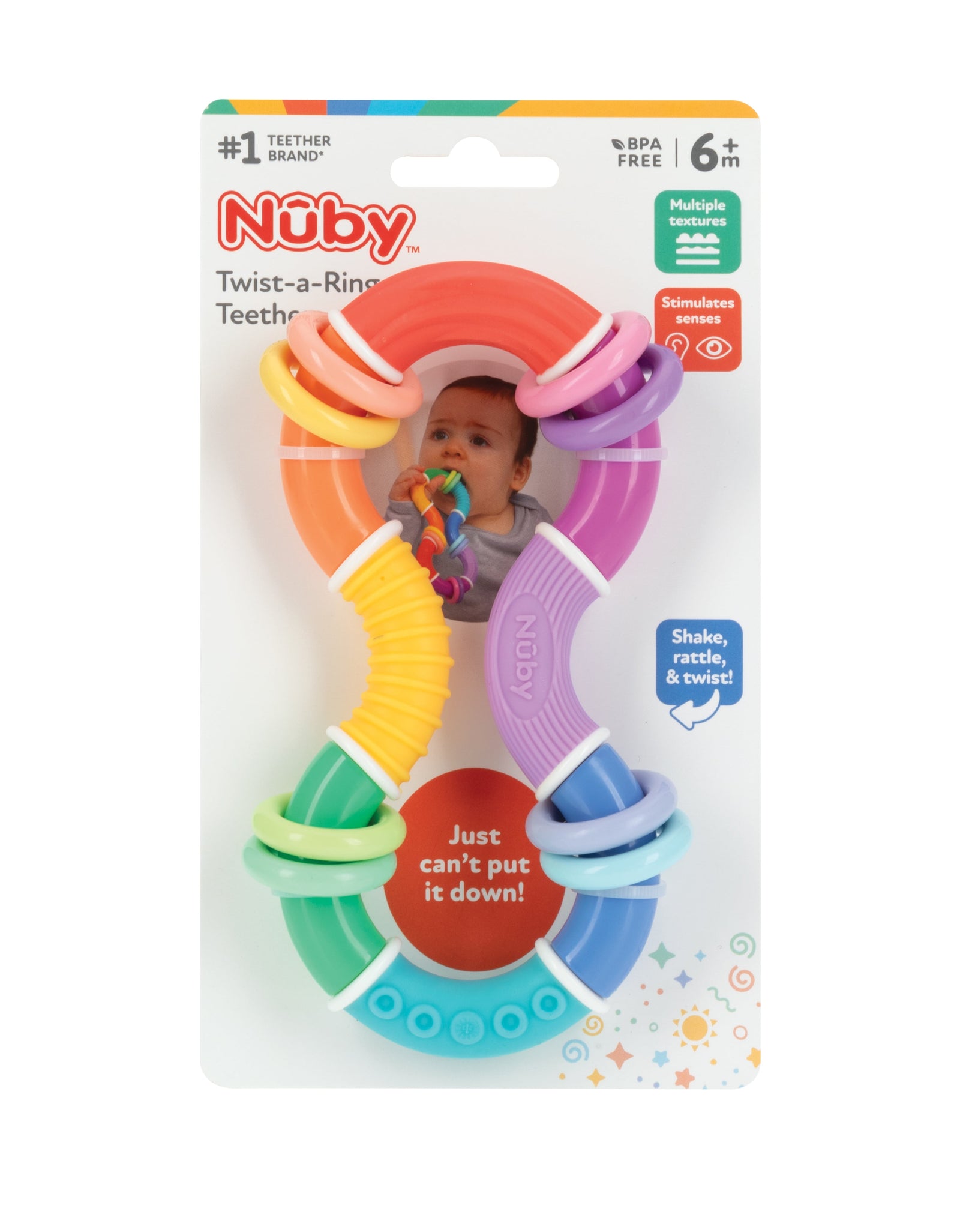 Twist-A-Ring Rattle Teether Toy for Babies, Multicolor