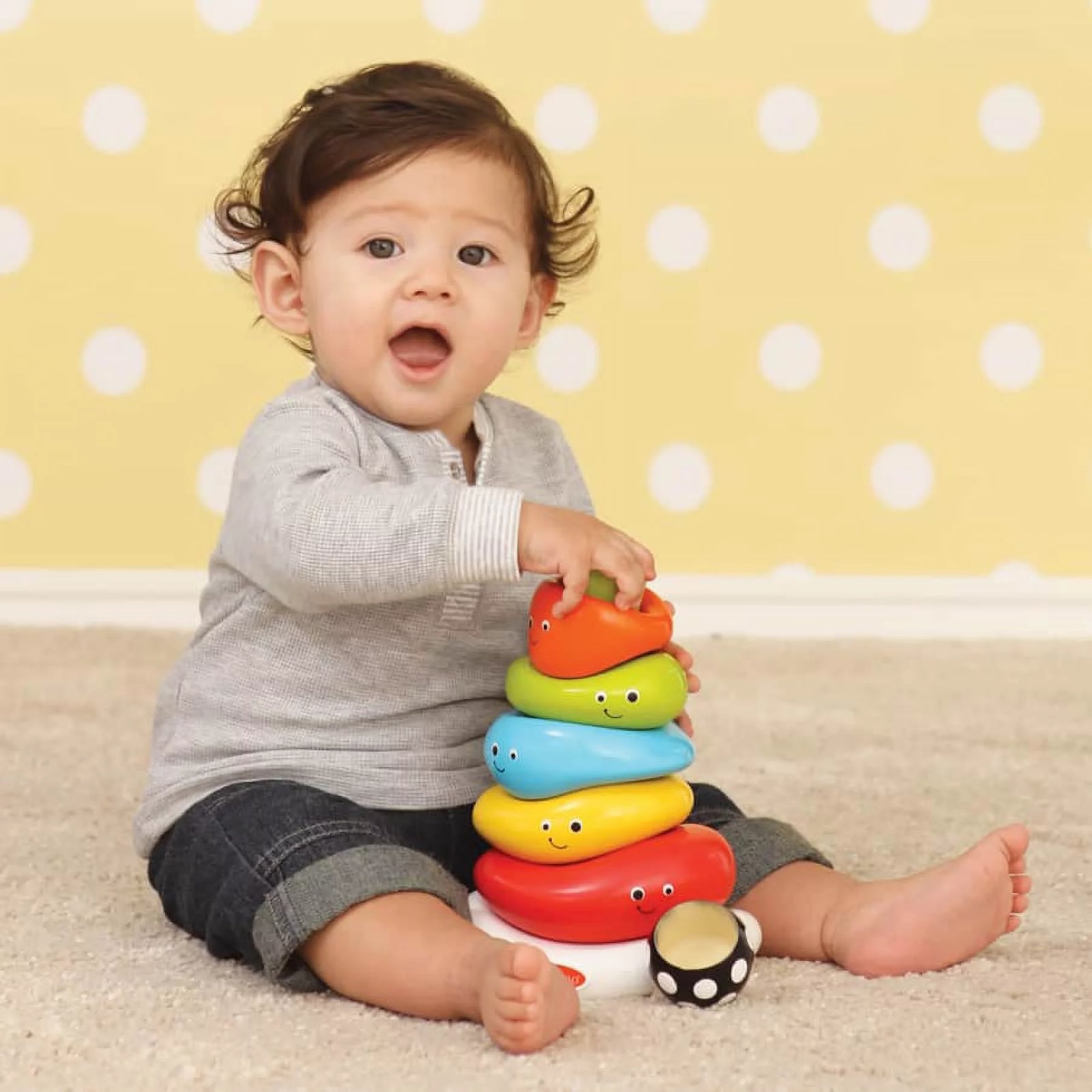 Funny Faces Ring Stacking Toy with Rocking Base, 6-12 Months, Multicolor, 7-Piece