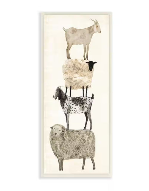 Load image into Gallery viewer, 7 In. X 17 In. &quot;Fun Stacked Sheep and Goats Farm Animals&quot; by Artist Victoria Borges Wood Wall Art
