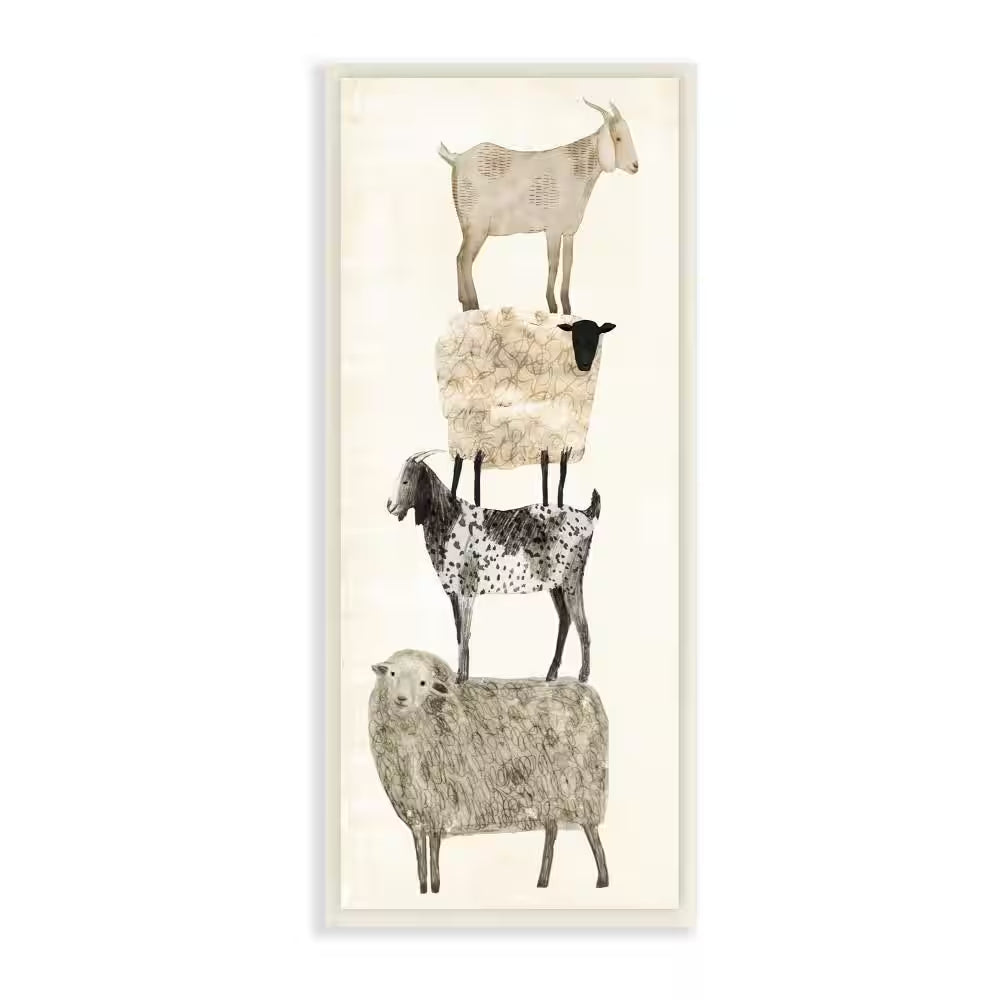 7 In. X 17 In. "Fun Stacked Sheep and Goats Farm Animals" by Artist Victoria Borges Wood Wall Art