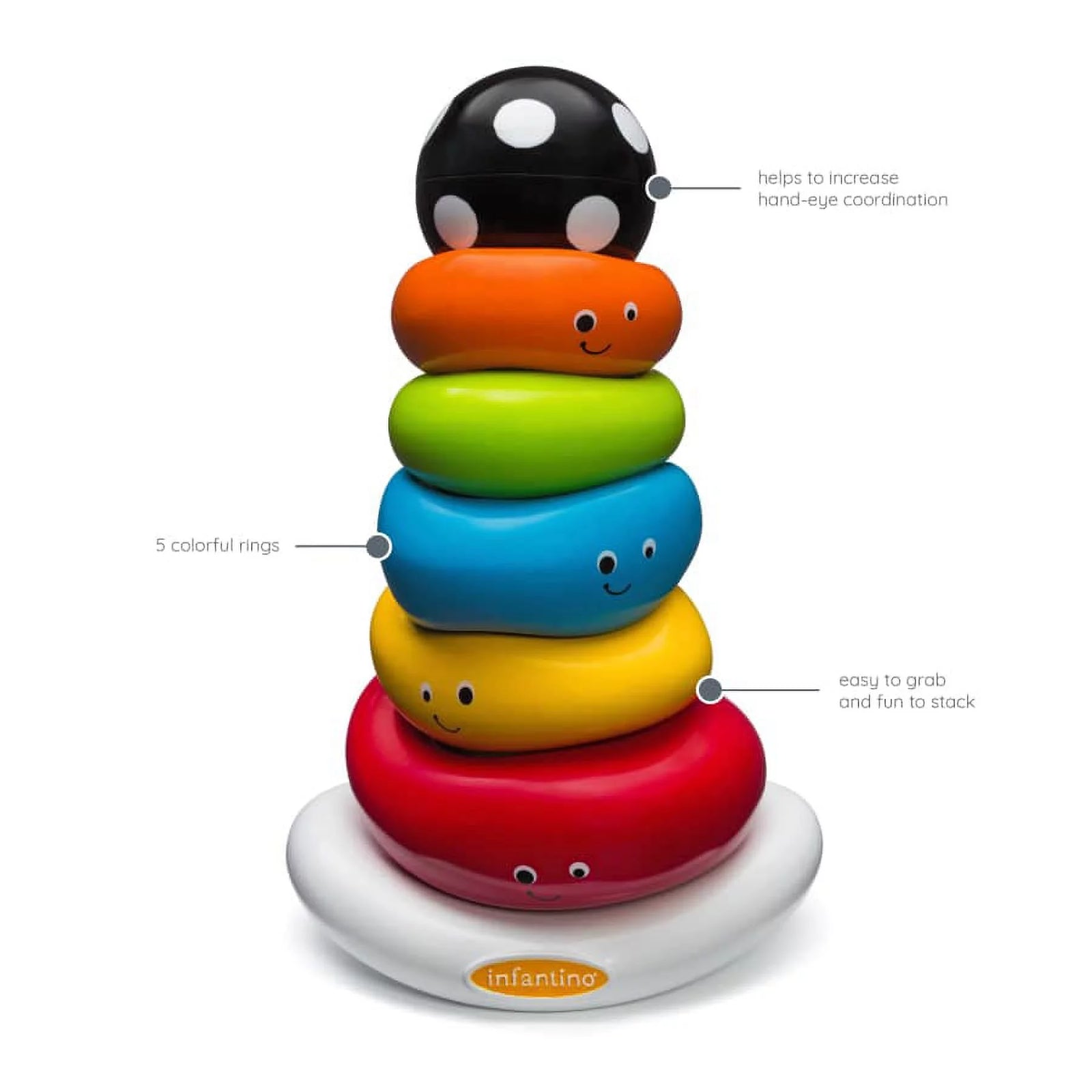 Funny Faces Ring Stacking Toy with Rocking Base, 6-12 Months, Multicolor, 7-Piece