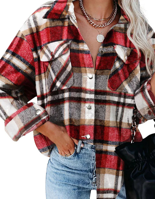 Load image into Gallery viewer, Winter Fleece Jacket Women Plaid Coat Fall Warm Checkered Outerwear Fall Female Long Sleeve Tops Shirt Women Fashion Jacket 2021
