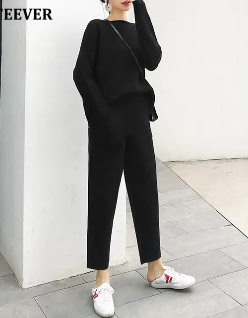 Load image into Gallery viewer, 2021 Winter Casual Thick Sweater Tracksuits O-Neck Jumpers &amp; Elastic Waist Pants Suit Female Knitted 2 Pieces Set
