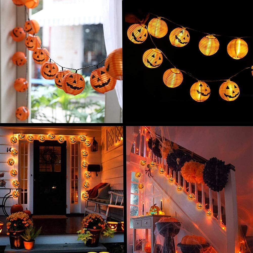 Halloween Pumpkin Lantern String Lights, 8.5Ft Orange Pumpkin String Lights with 10 Nylon Jack Smiling Face Lanterns, Halloween Lantern Lights for Indoor Outdoor Halloween Party Decor