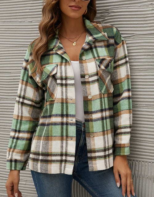 Load image into Gallery viewer, Winter Fleece Jacket Women Plaid Coat Fall Warm Checkered Outerwear Fall Female Long Sleeve Tops Shirt Women Fashion Jacket 2021
