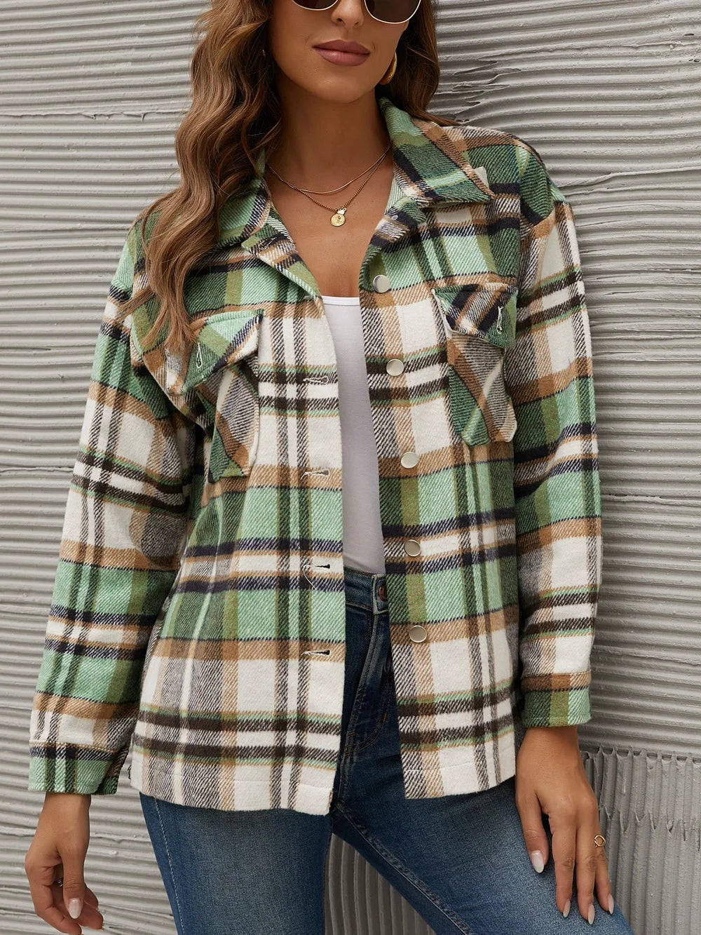 Winter Fleece Jacket Women Plaid Coat Fall Warm Checkered Outerwear Fall Female Long Sleeve Tops Shirt Women Fashion Jacket 2021