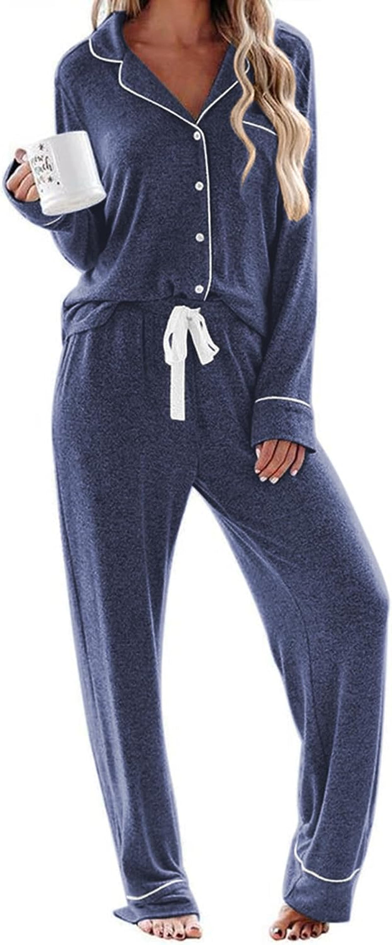 Women'S Pajamas Long Sleeve Sleepwear Casual Button down Loungewear Soft Pjs Set S-XXL