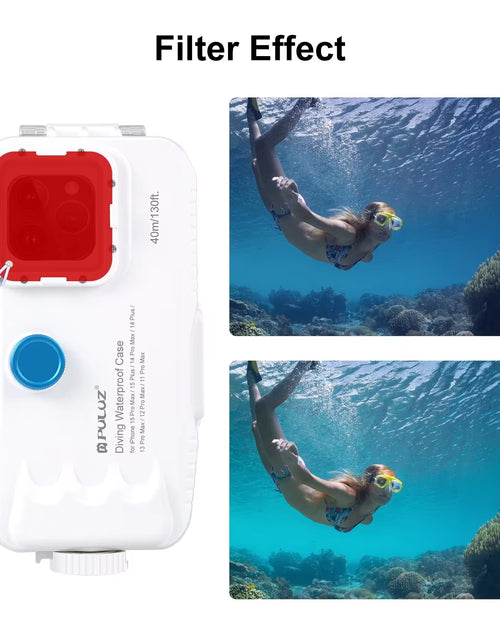 Load image into Gallery viewer, PULUZ 40M/130Ft Waterproof Diving Case for  15 14 13 12 11 Pro Max plus with One-Way Valve Underwater Video Housing Cover
