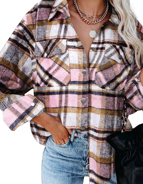 Load image into Gallery viewer, Winter Fleece Jacket Women Plaid Coat Fall Warm Checkered Outerwear Fall Female Long Sleeve Tops Shirt Women Fashion Jacket 2021
