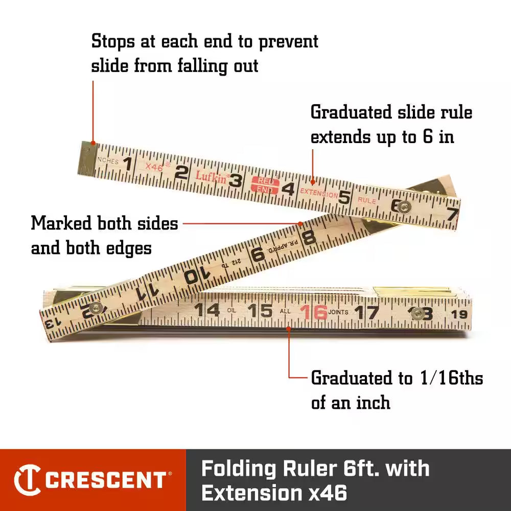 Lufkin 6 Ft. Wood Rule Brass Extends