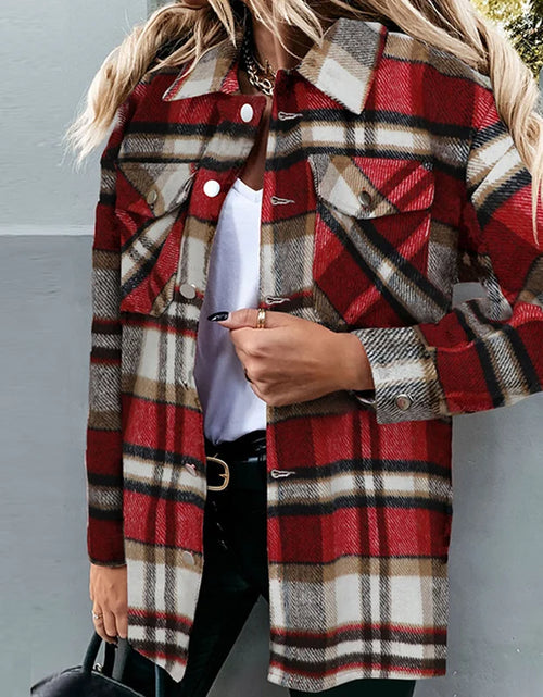 Load image into Gallery viewer, Winter Fleece Jacket Women Plaid Coat Fall Warm Checkered Outerwear Fall Female Long Sleeve Tops Shirt Women Fashion Jacket 2021
